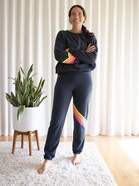 Aviator Nation Navy Neon 5 Stripe Sweatpants